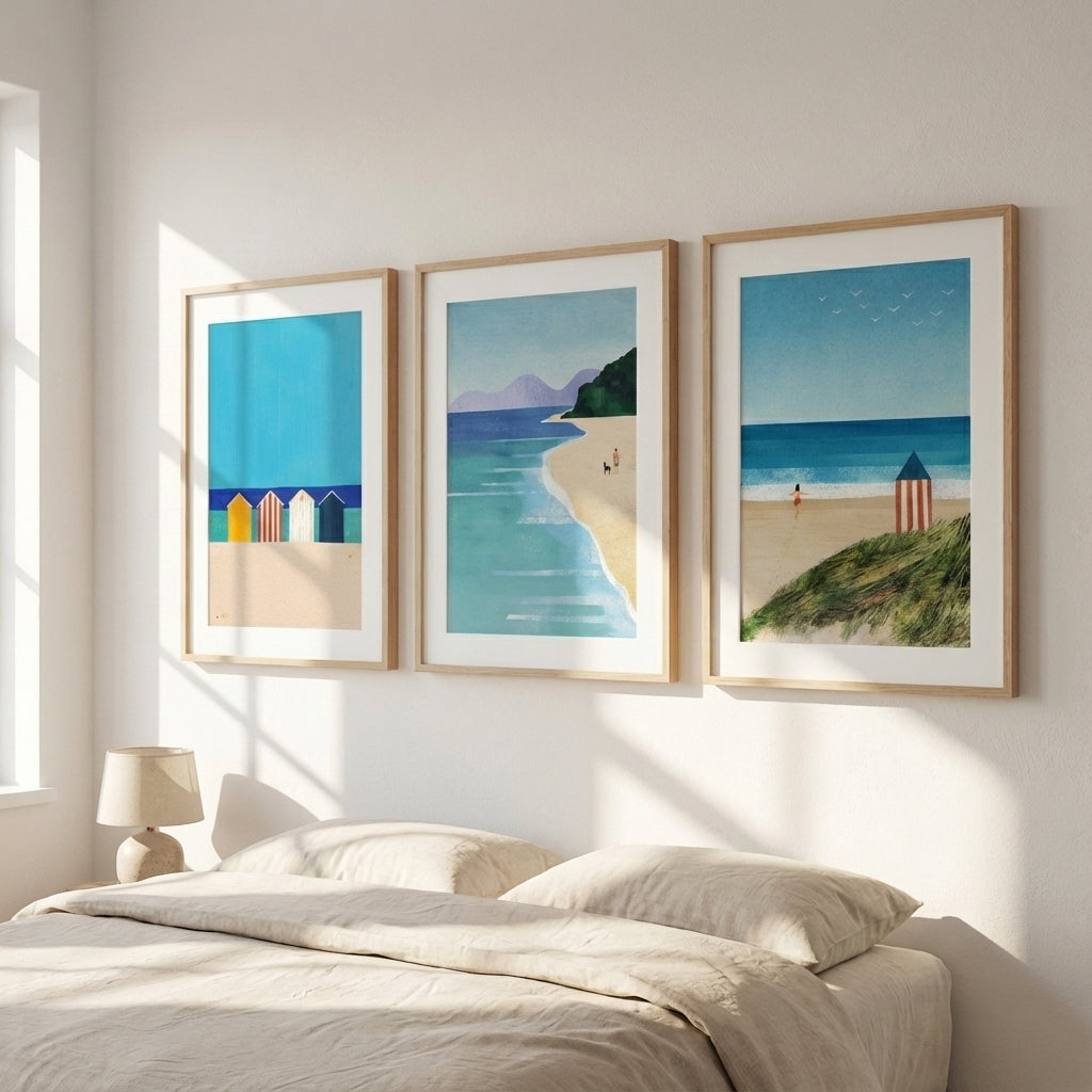 Brighton Beach Boxes Abstract Painting Trio by Henry Rivers
