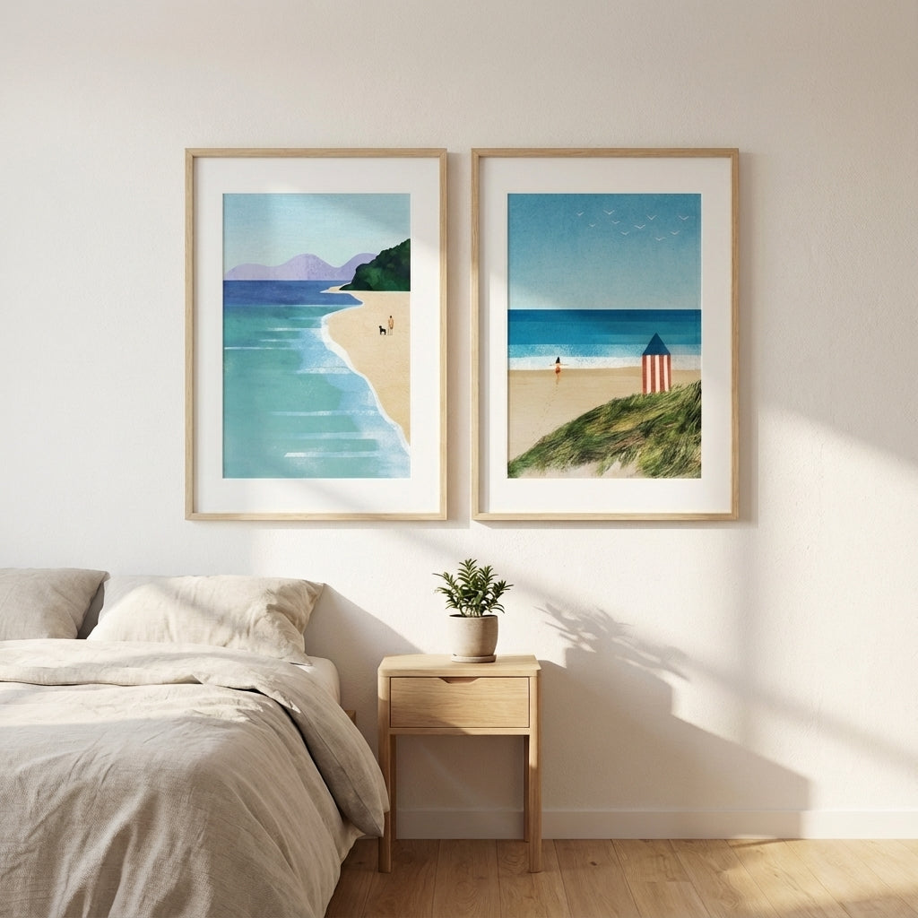 Morning Brighton Beach Stroll Set of 2 Abstract Prints by Henry Rivers