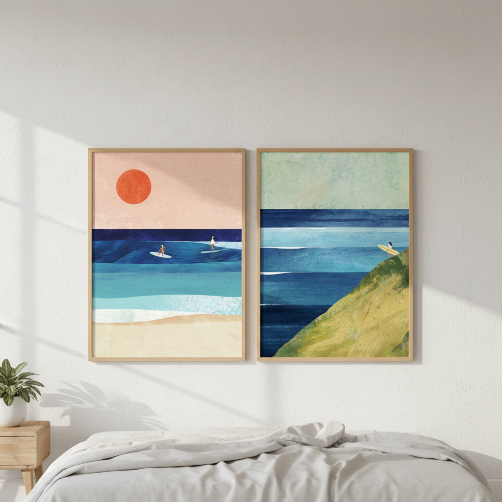 Surfs Up Abstract Painting Print Pair by Henry Rivers