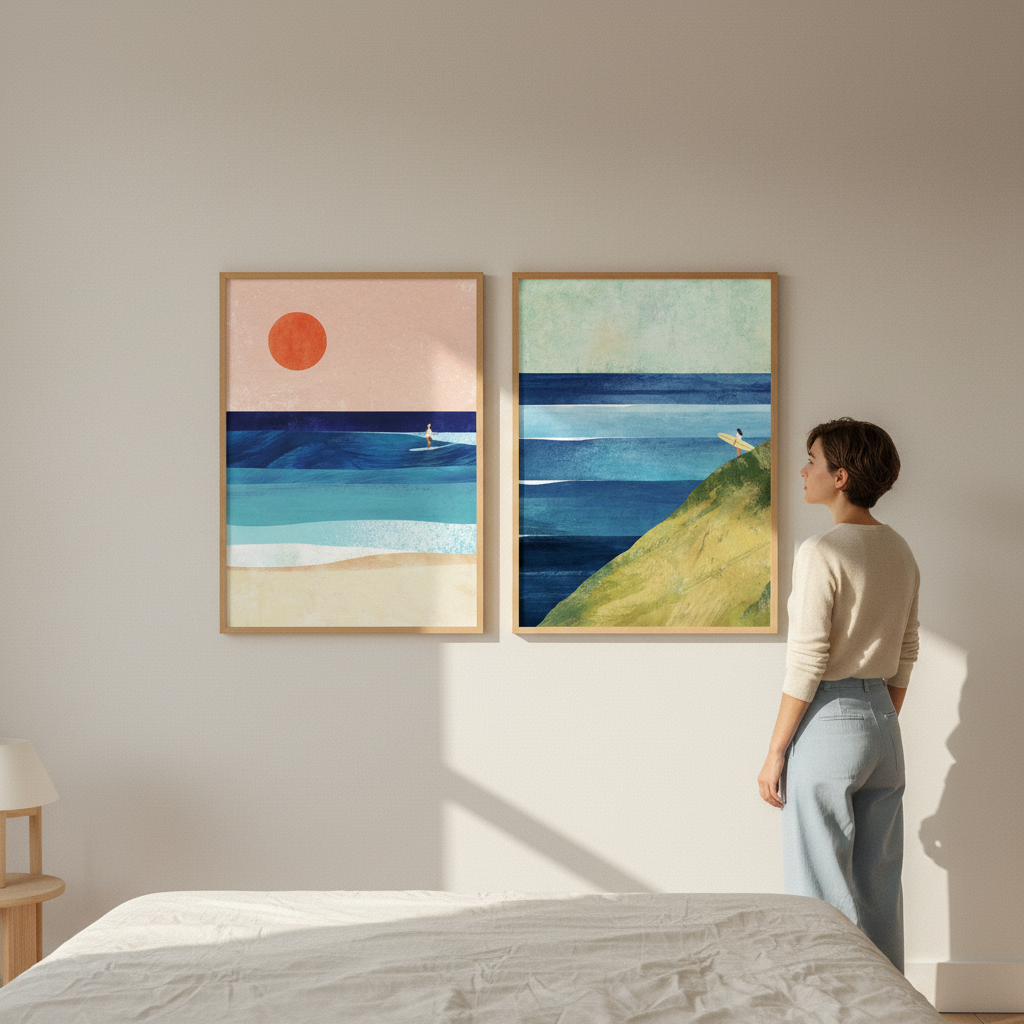 Surfs Up Abstract Painting Print Pair by Henry Rivers