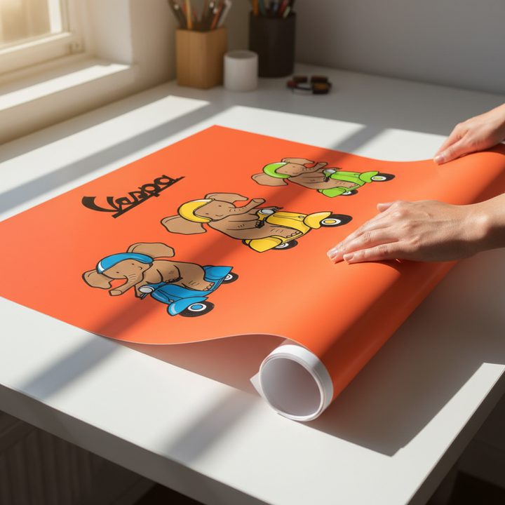 Elephant Riding Vespa Landscape Vintage Art