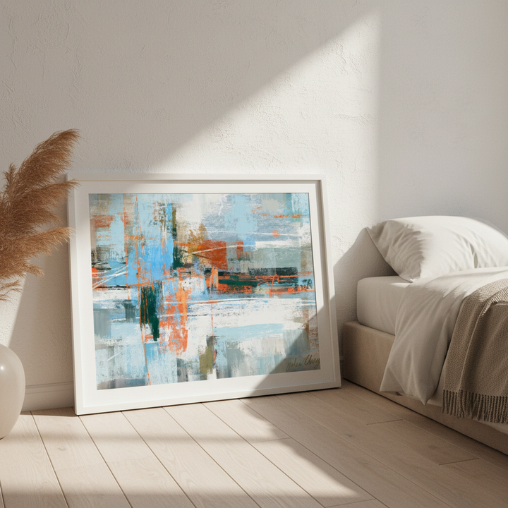 Blue and Orange Abstract by Julia Cheney