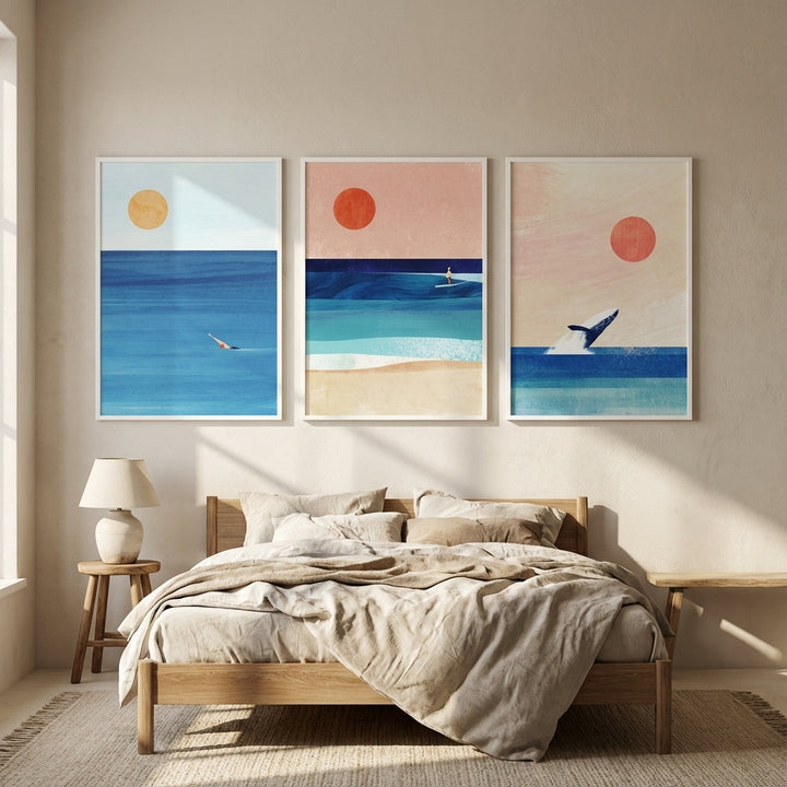 Abstract Sunset Swim Surf Trio by Henry Rivers