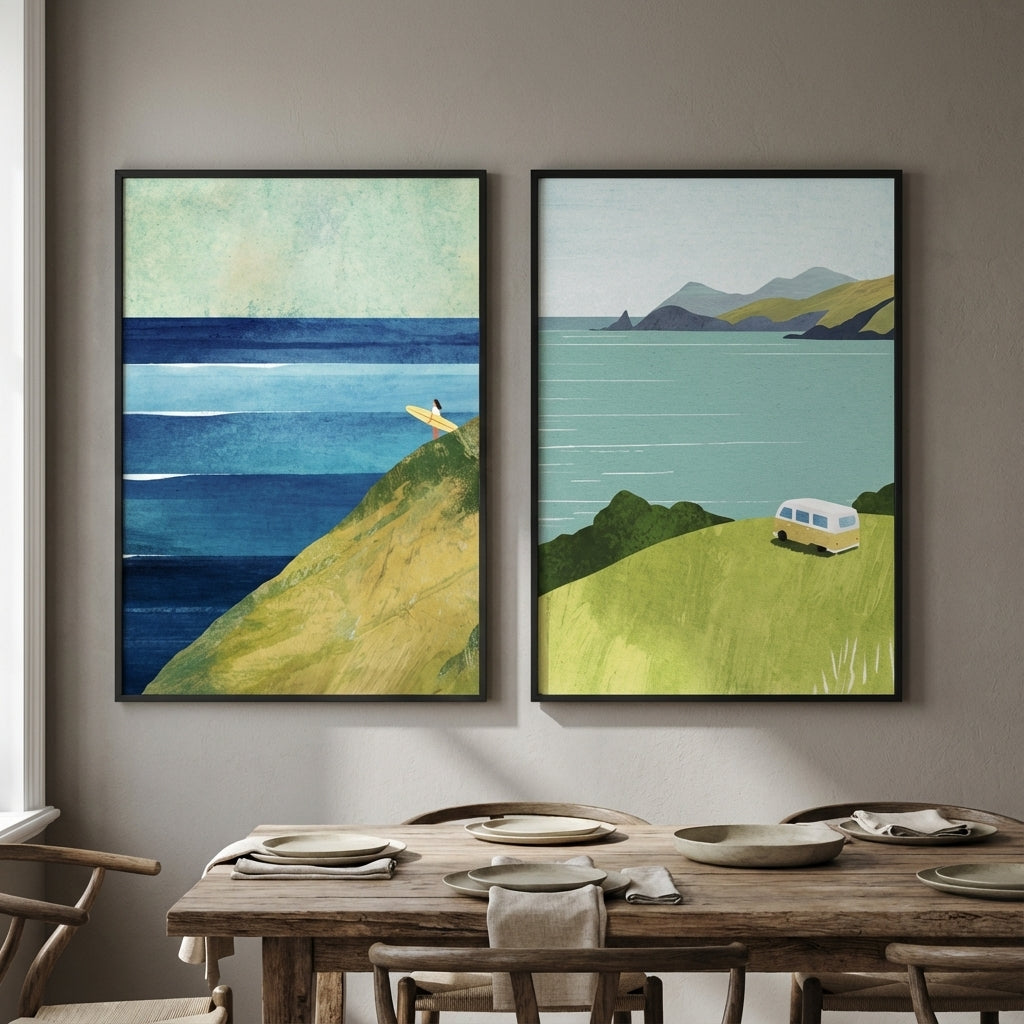 Countryside Surf Abstract Painting Pair by Henry Rivers