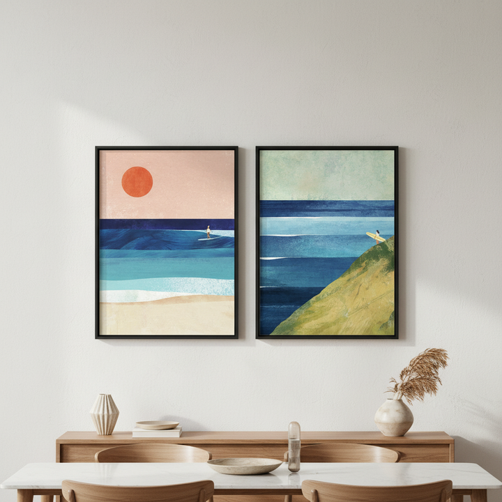 Surfs Up Abstract Painting Print Pair by Henry Rivers