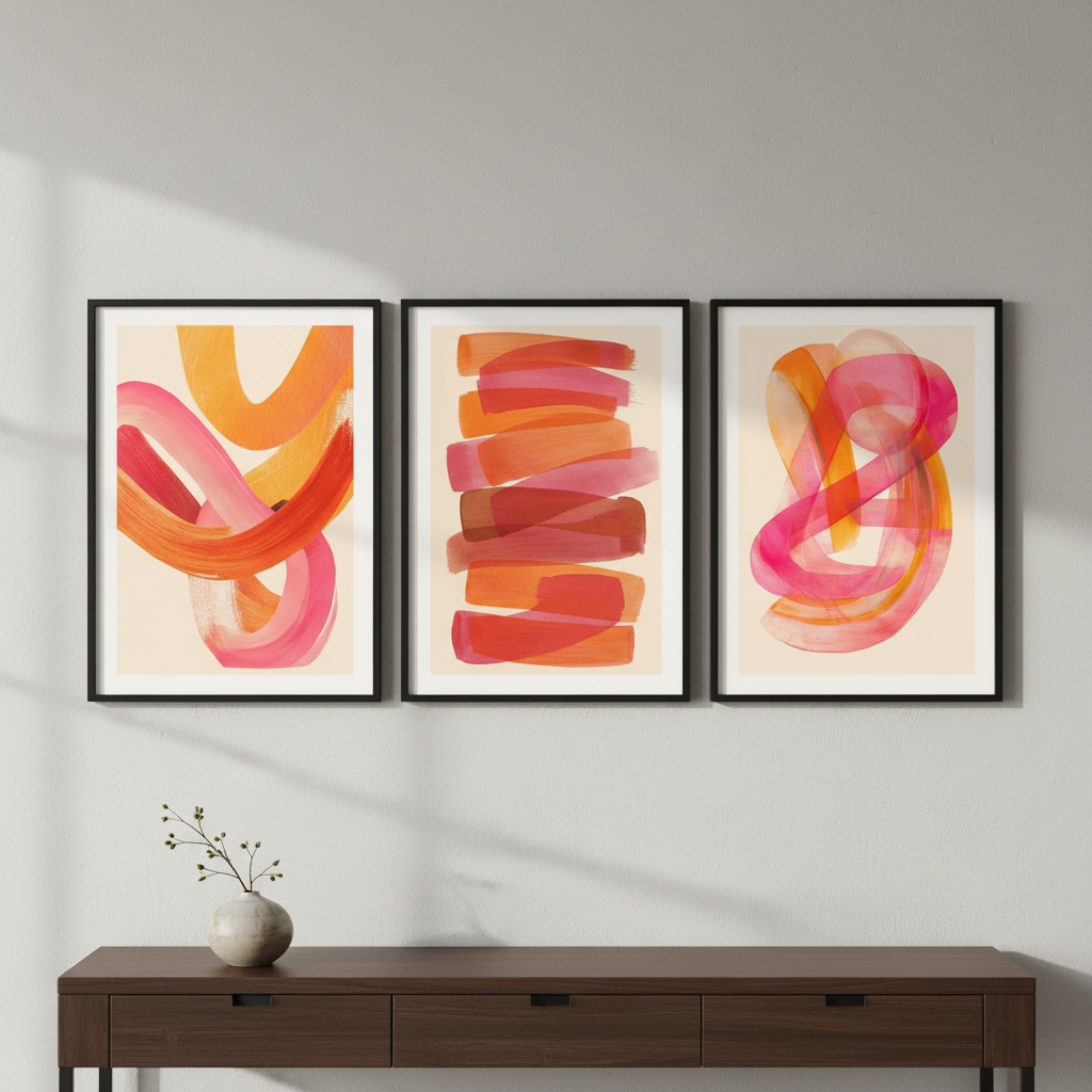 Orange Sunset Abstract Wave Trio