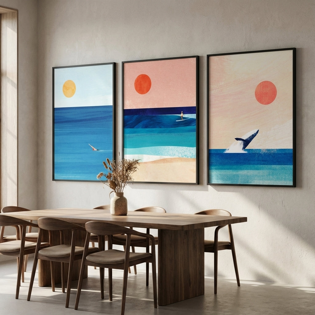 Abstract Sunset Swim Surf Trio by Henry Rivers