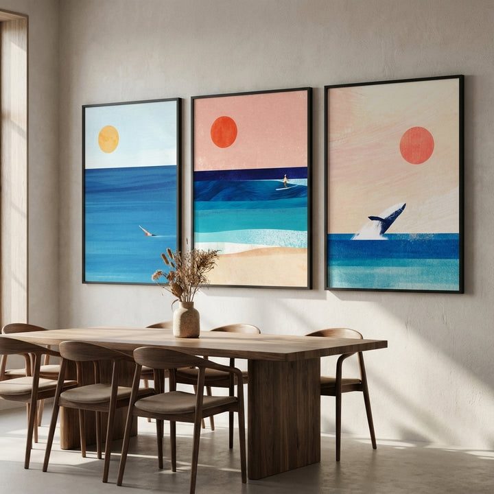 Abstract Sunset Swim Surf Trio by Henry Rivers