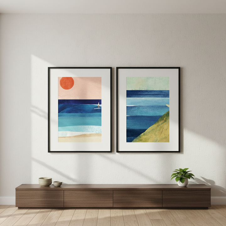 Surfs Up Abstract Painting Print Pair by Henry Rivers