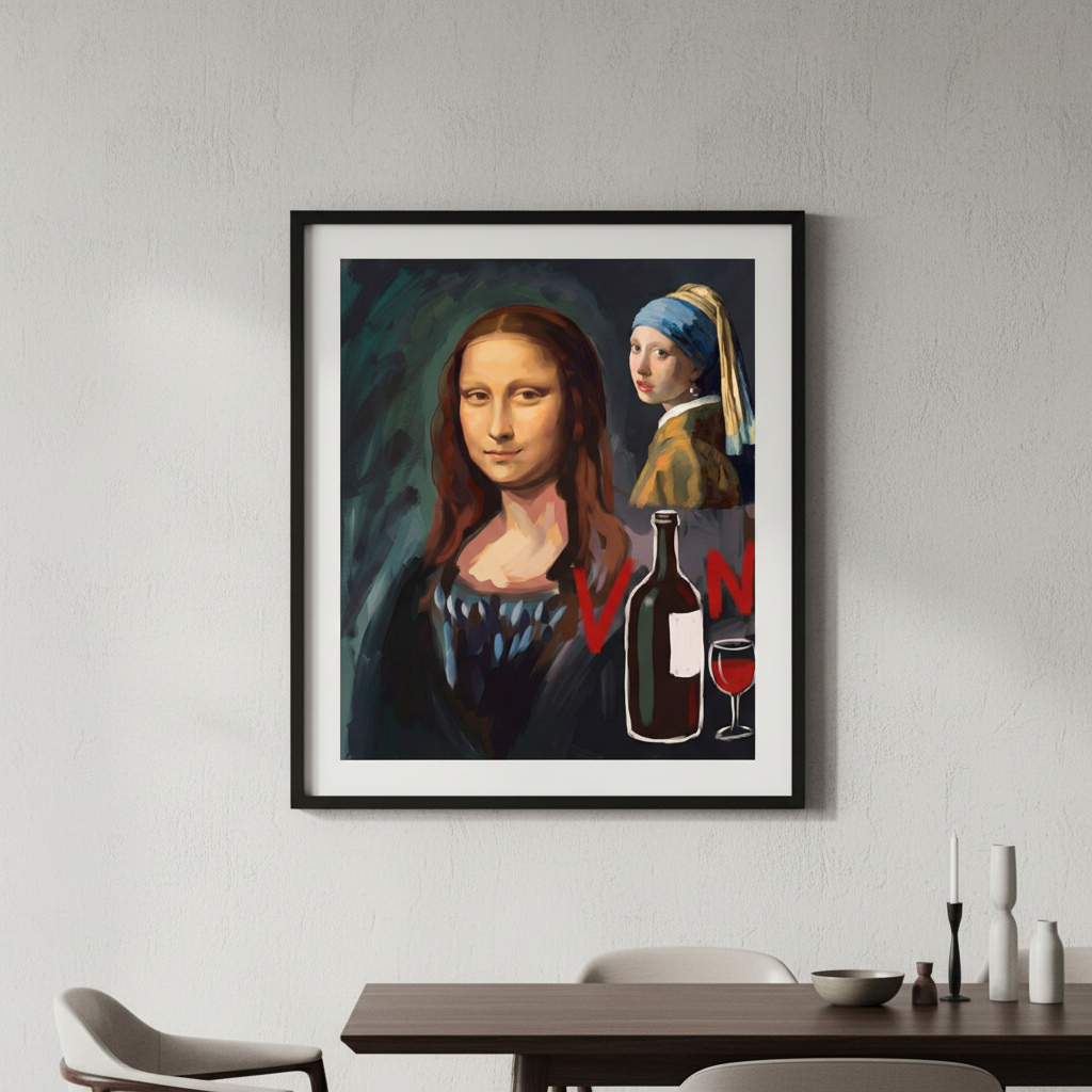 Mona Lisa with a Pearl Earring drinking Vino by Andres Alvarado Gavilanez