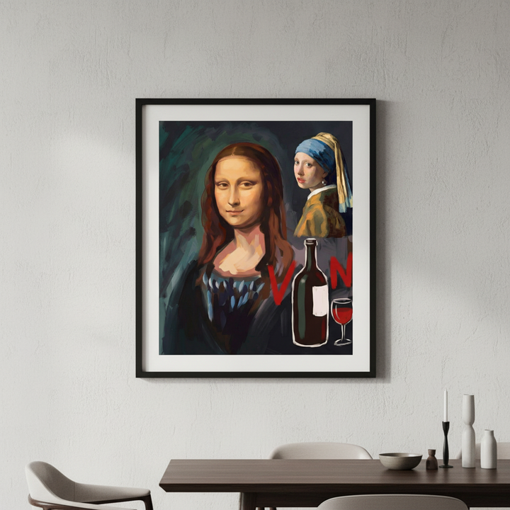 Mona Lisa with a Pearl Earring drinking Vino by Andres Alvarado Gavilanez