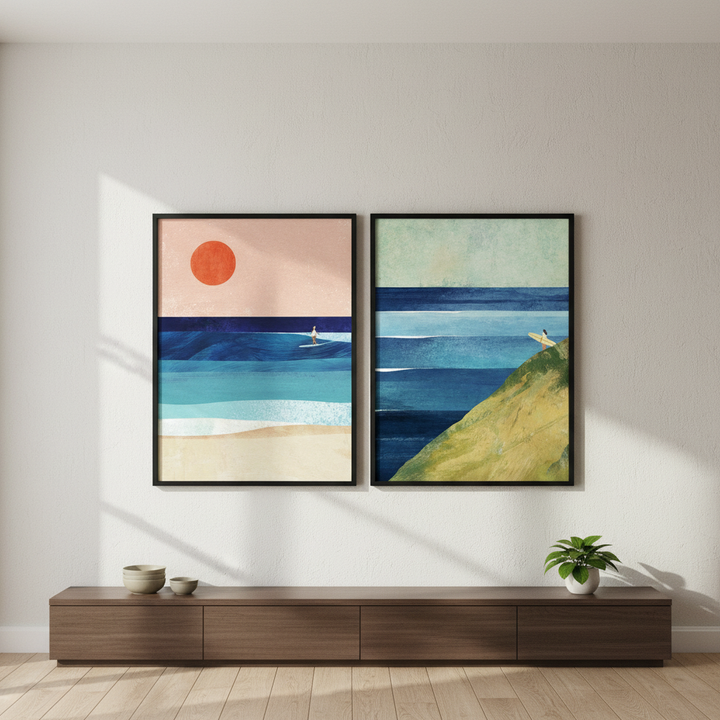 Surfs Up Abstract Painting Print Pair by Henry Rivers