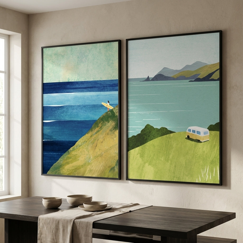Countryside Surf Abstract Painting Pair by Henry Rivers