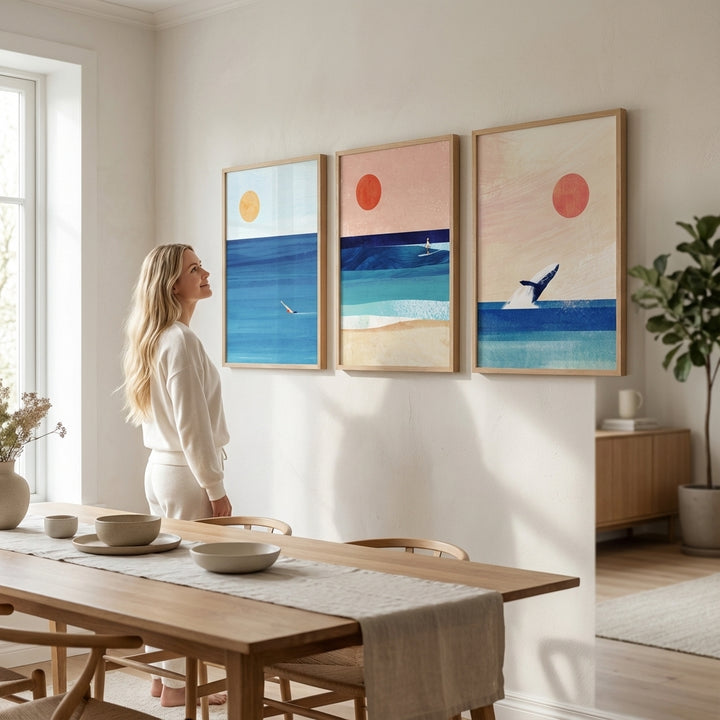 Abstract Sunset Swim Surf Trio by Henry Rivers