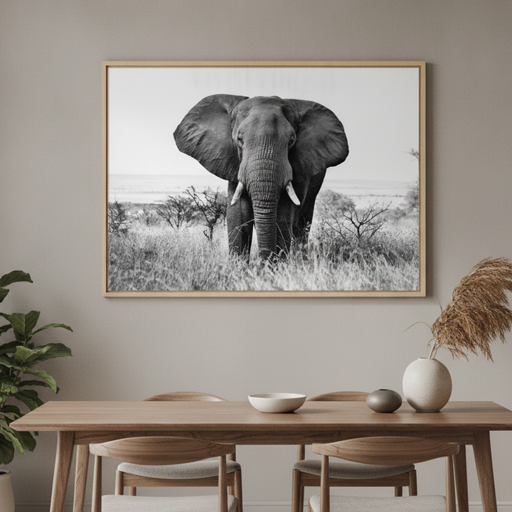 Bull Elephant Landscape Photograph Black and White