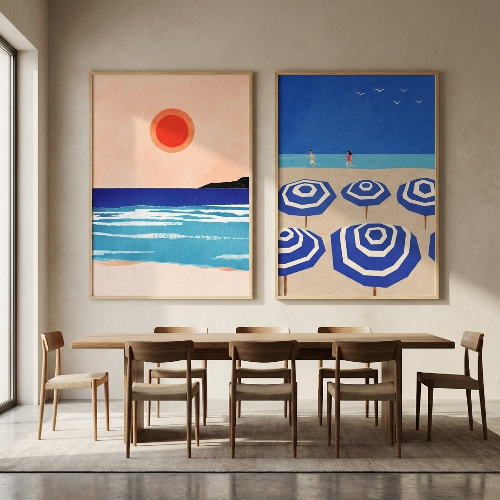 Mediterranean Abstract Beach Bliss Pair by Henry Rivers