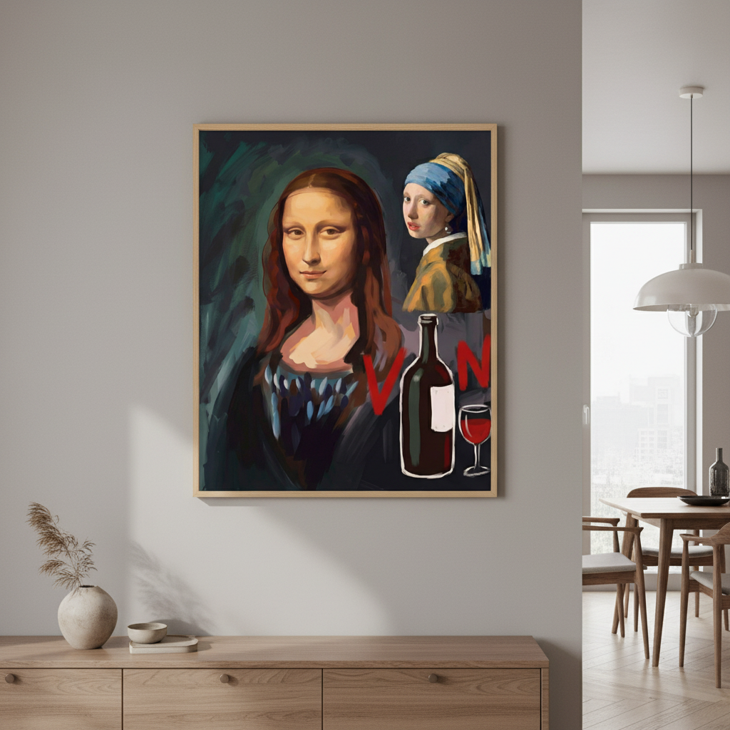 Mona Lisa with a Pearl Earring drinking Vino by Andres Alvarado Gavilanez