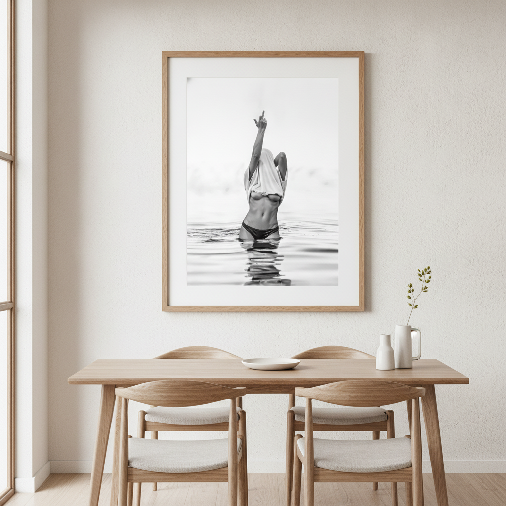 Middle Finger Ocean Girl Black and White Photography