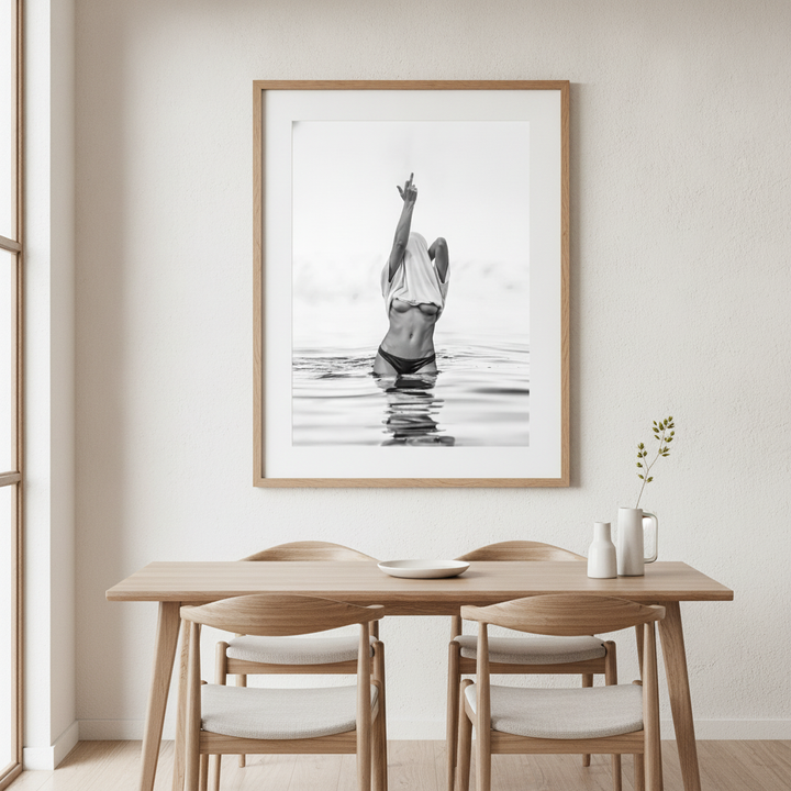 Middle Finger Ocean Girl Black and White Photography
