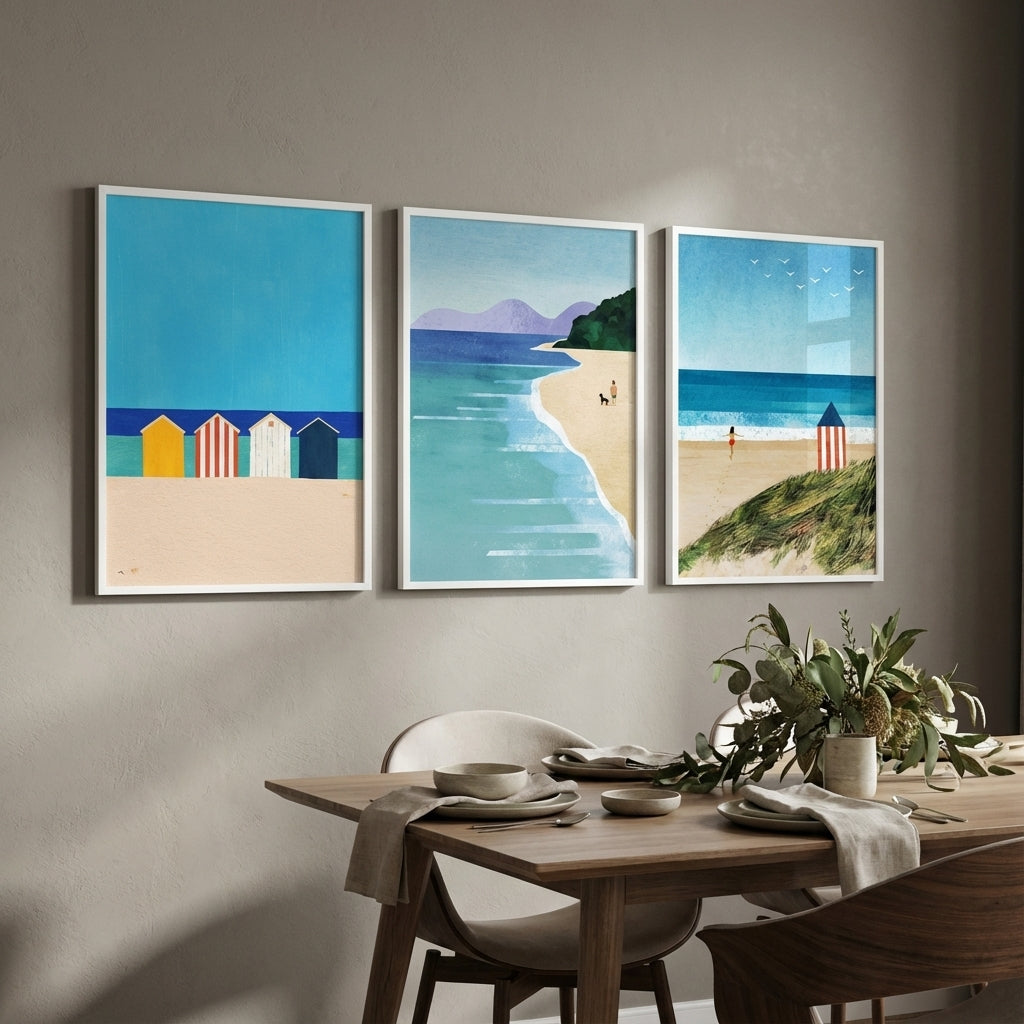 Brighton Beach Boxes Abstract Painting Trio by Henry Rivers