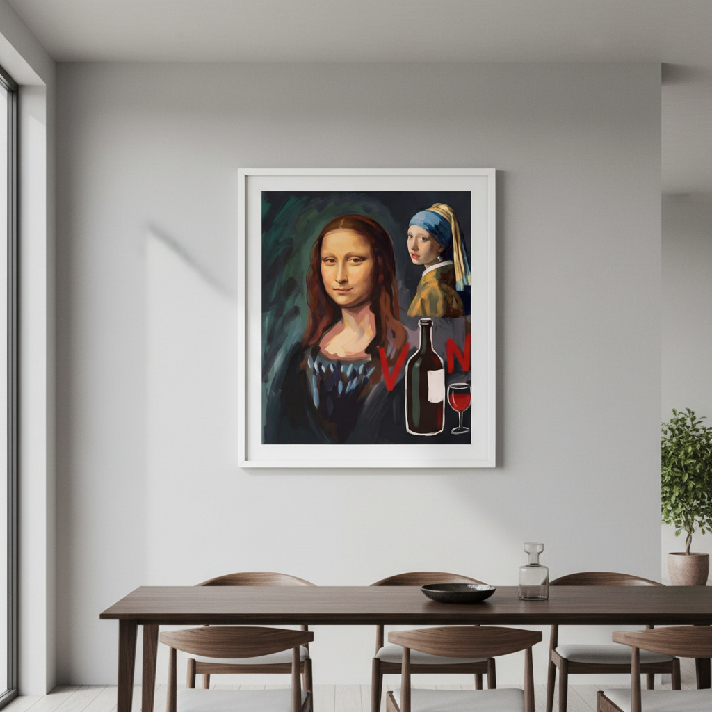 Mona Lisa with a Pearl Earring drinking Vino by Andres Alvarado Gavilanez