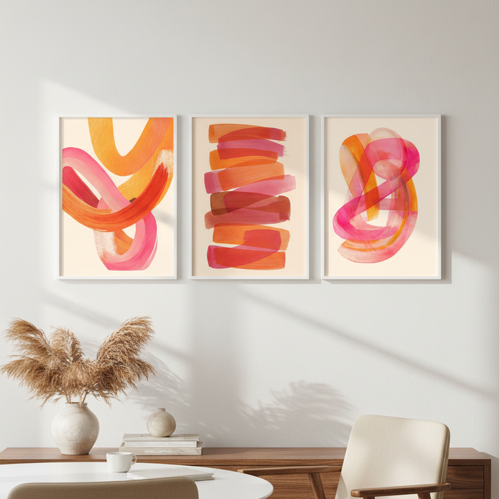 Orange Sunset Abstract Wave Trio