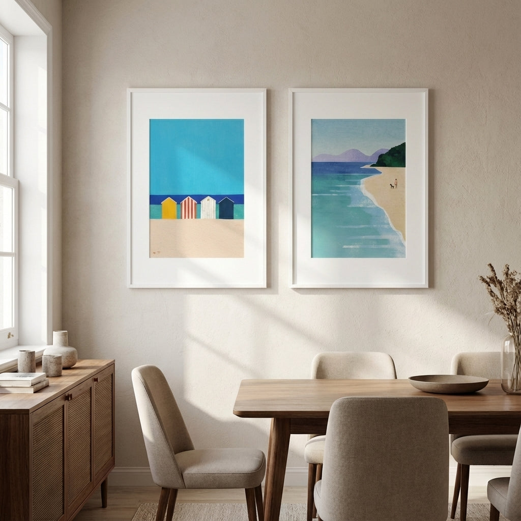 Abstract Brighton Beach Boxes by the Sea Set of 2 by Henry Rivers