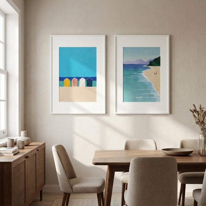 Abstract Brighton Beach Boxes by the Sea Set of 2 by Henry Rivers