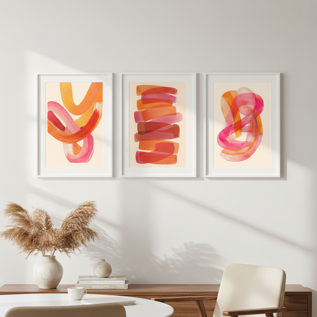 Orange Sunset Abstract Wave Trio