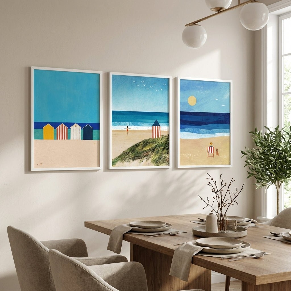 Trio Abstract Brighton Beach Coastal Art by Henry Rivers