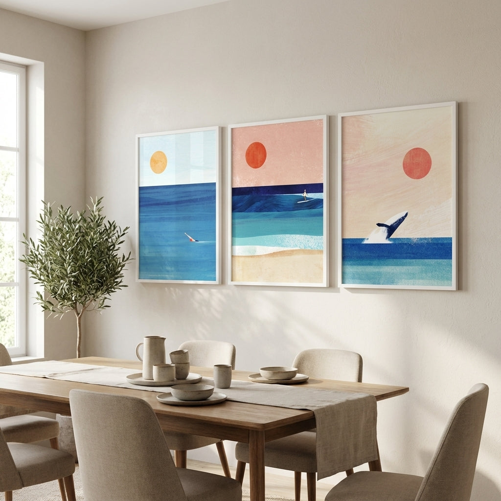 Abstract Sunset Swim Surf Trio by Henry Rivers