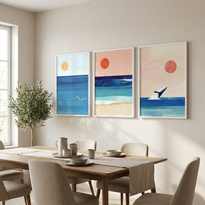 Abstract Sunset Swim Surf Trio by Henry Rivers