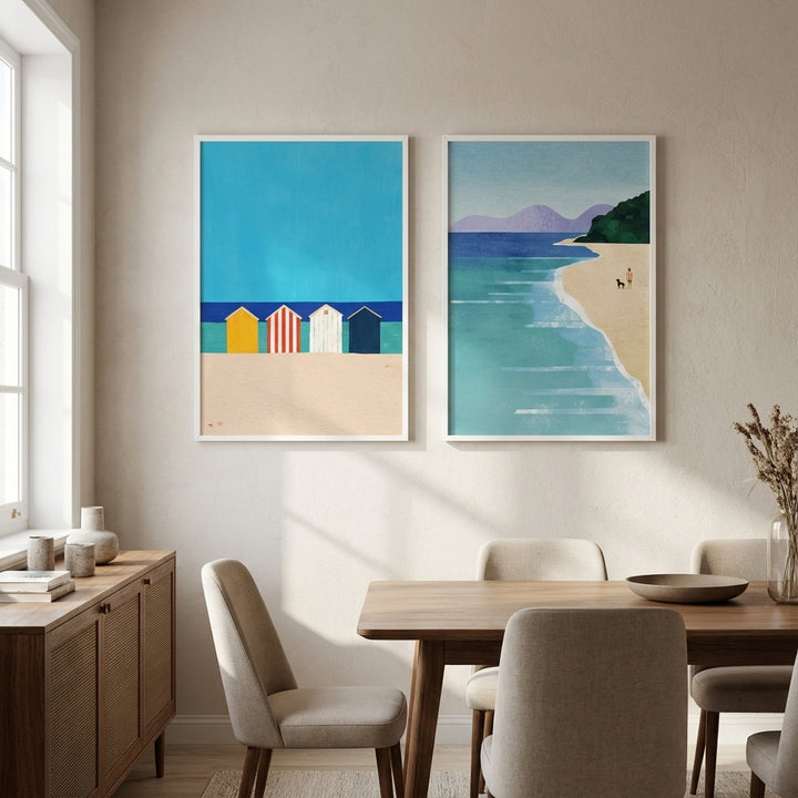 Abstract Brighton Beach Boxes by the Sea Set of 2 by Henry Rivers