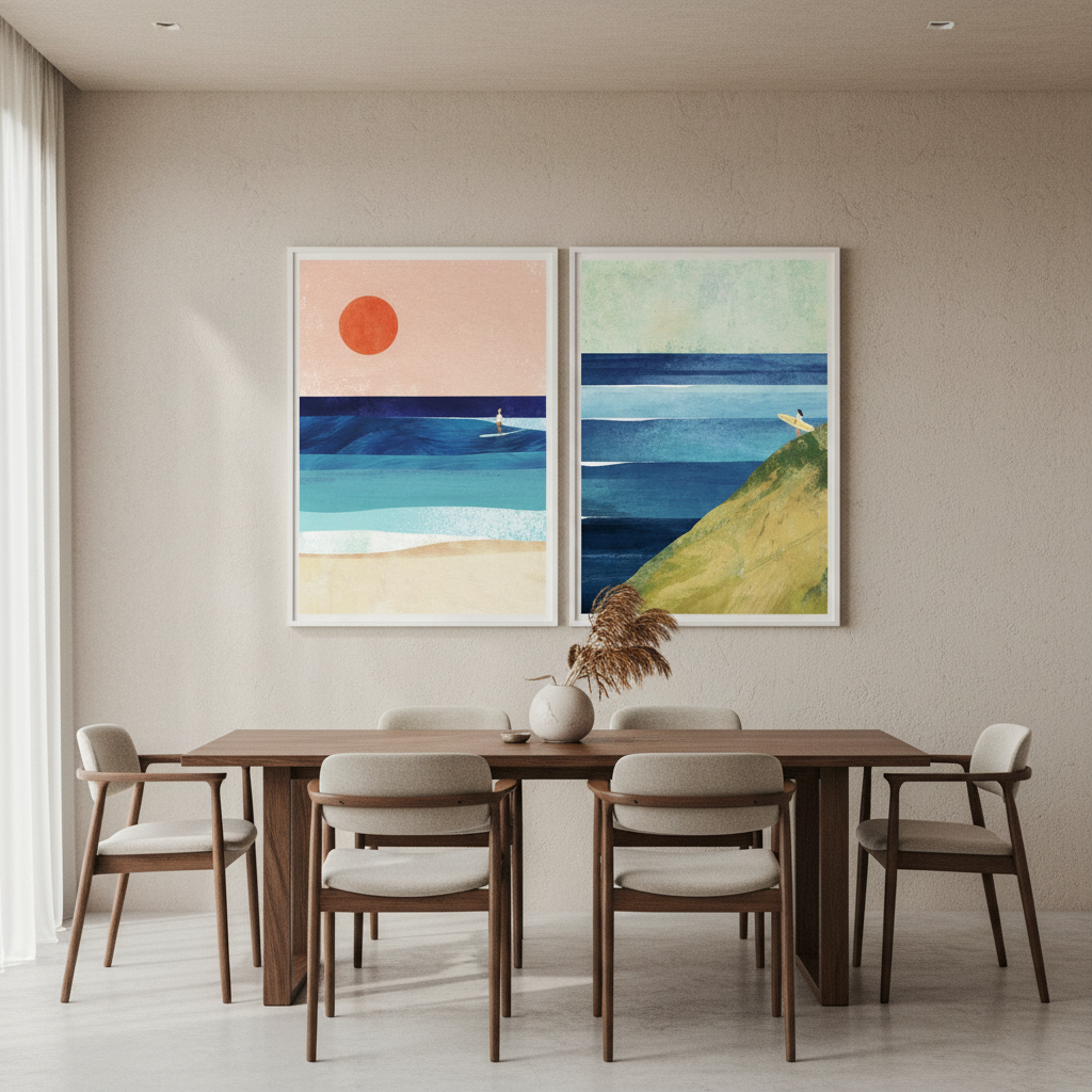 Surfs Up Abstract Painting Print Pair by Henry Rivers