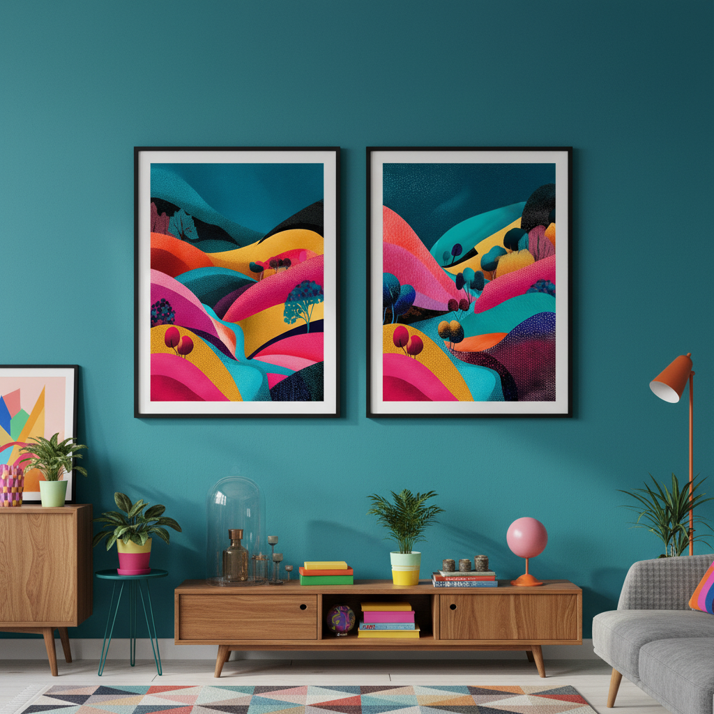 Set of 2 Japanese Evening Pop Art Hills Abstract Flow