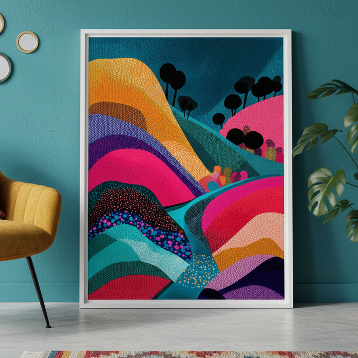 Evening River Japanese Hills Pop Art Abstract Wall Art