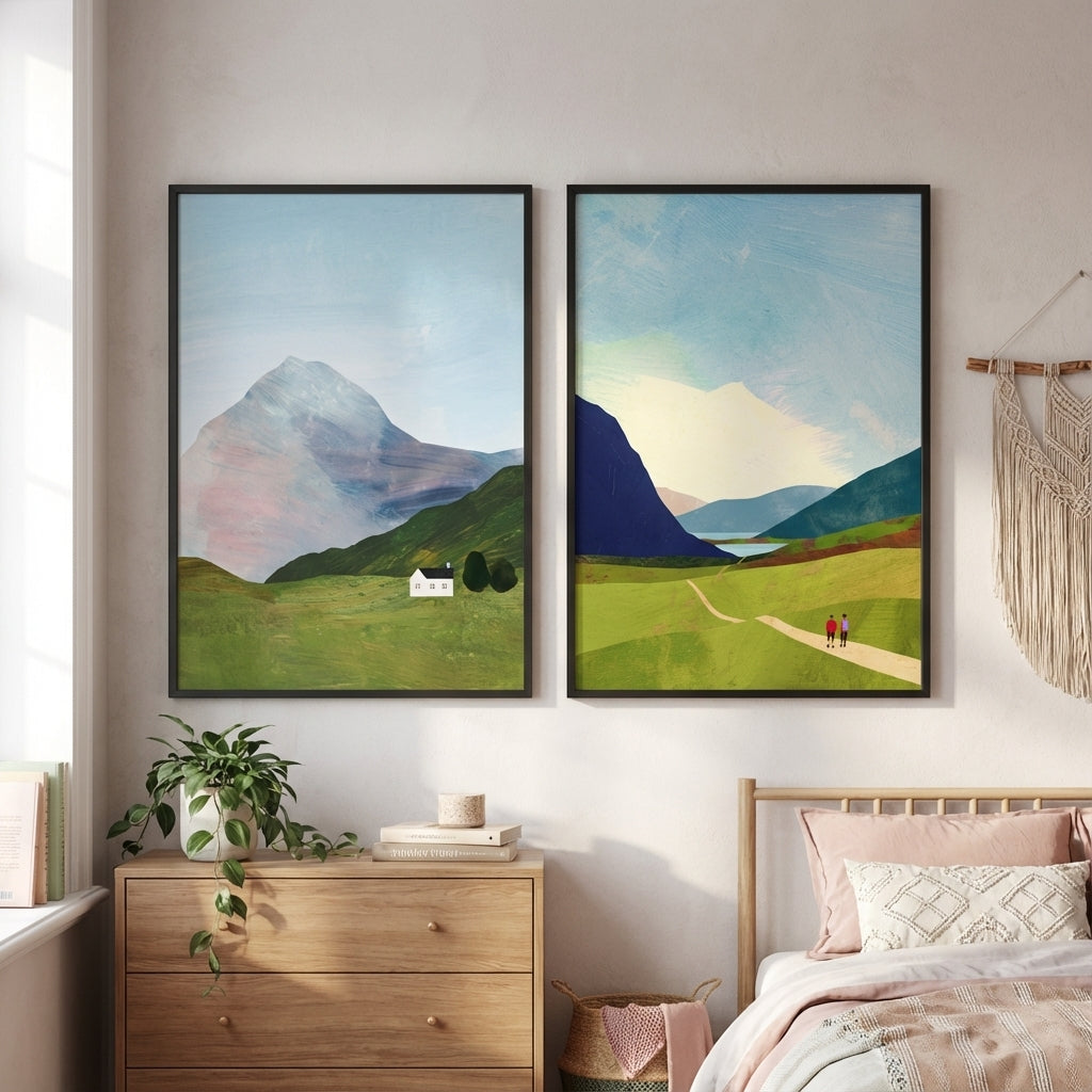 Highland Hike Abstract Duo Painting by Henry Rivers
