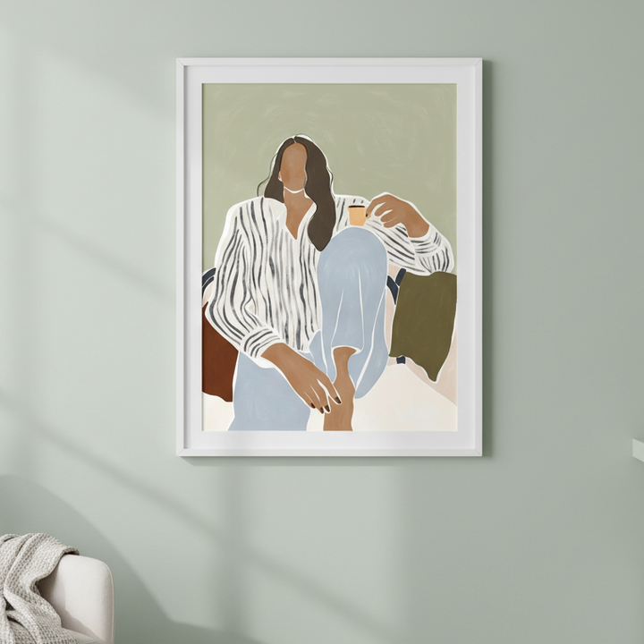 Woman Enjoying a Cup of Espresso by Ivy Green Illustrations