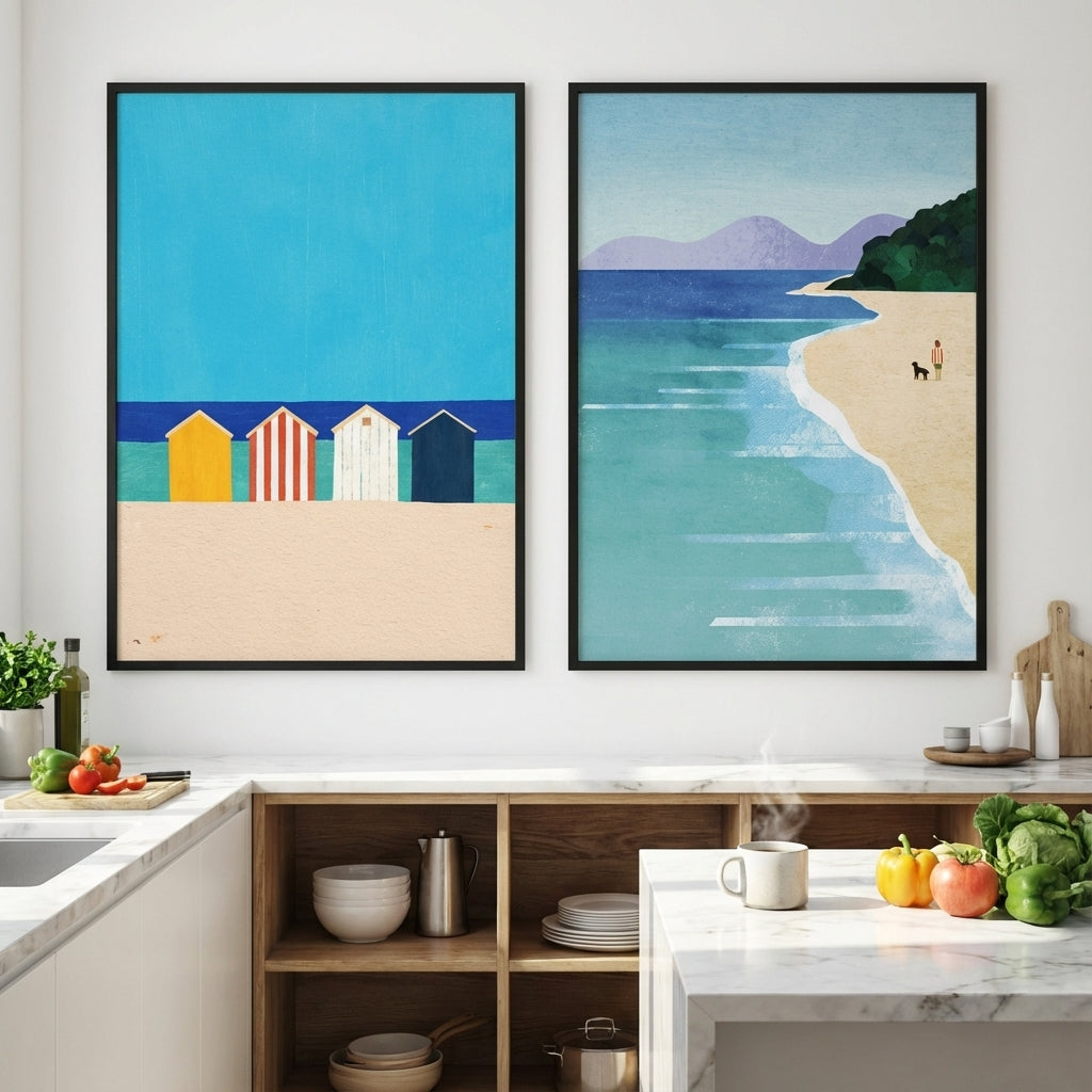 Abstract Brighton Beach Boxes by the Sea Set of 2 by Henry Rivers