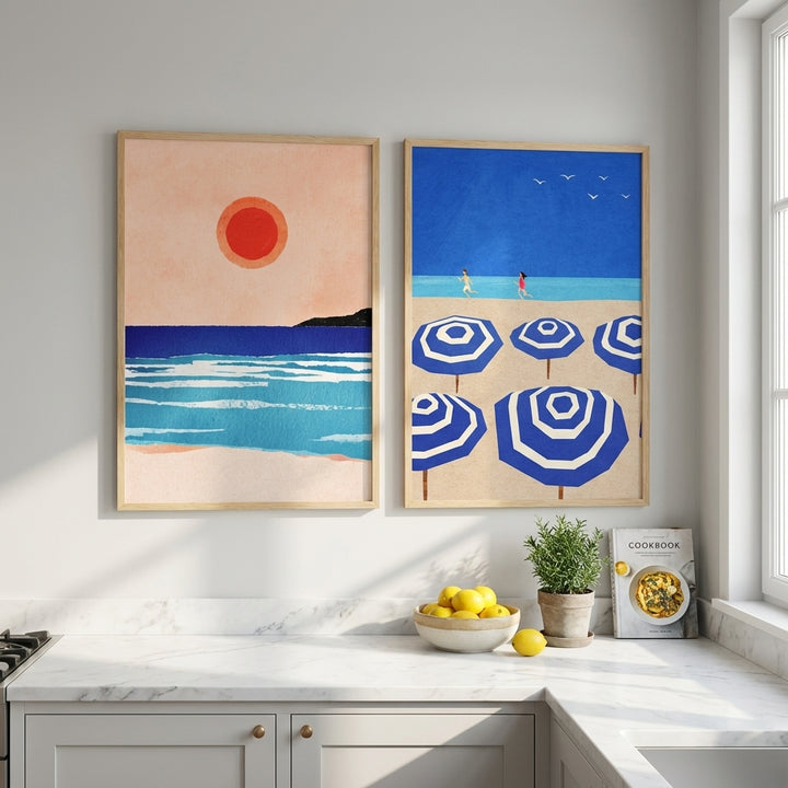 Mediterranean Abstract Beach Bliss Pair by Henry Rivers