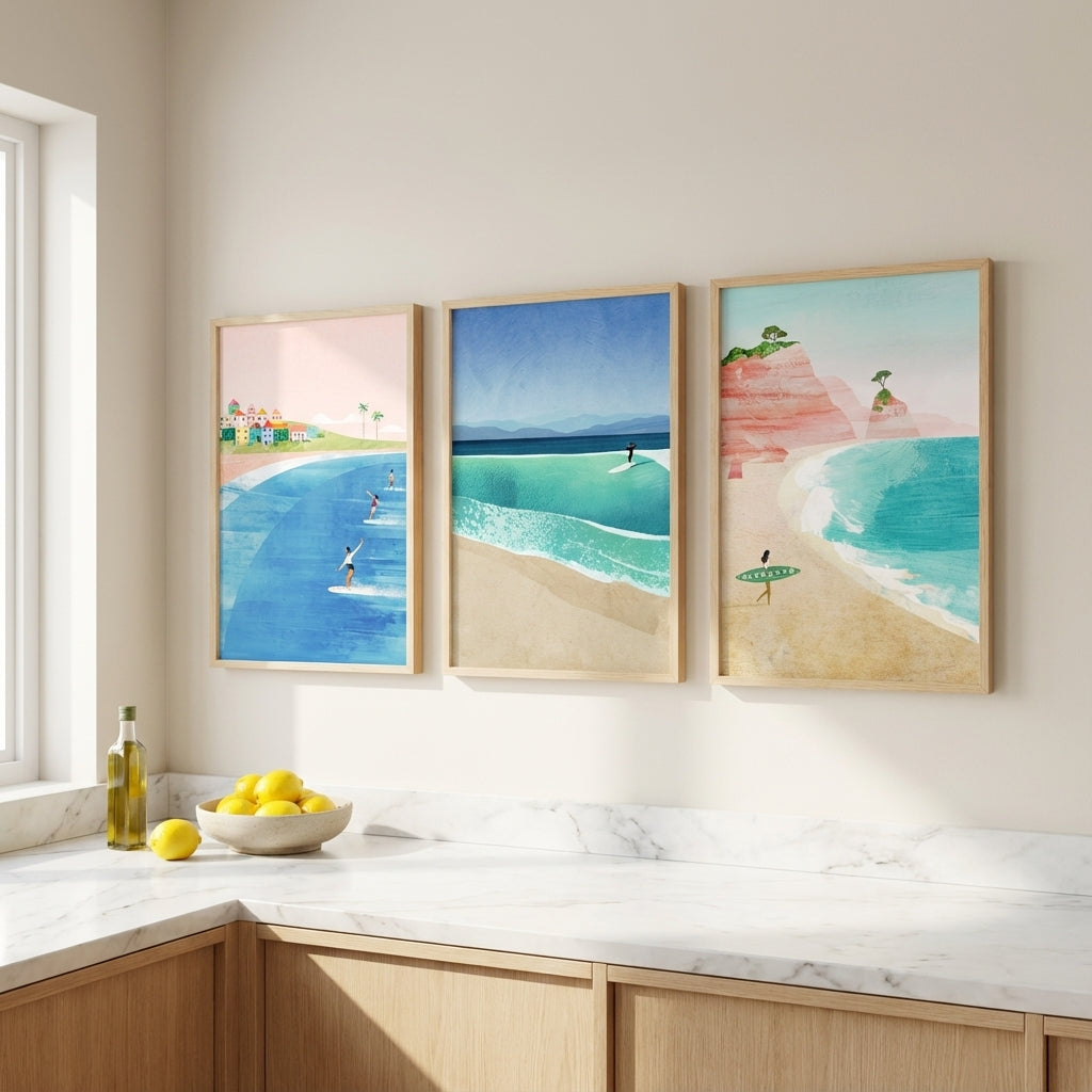 Surfing Holiday Trio Abstract Paintings by Henry Rivers