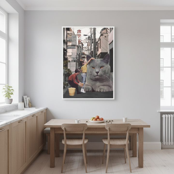 Children Washing a Giant Cat in Tokyo Streets by Florent Bodart