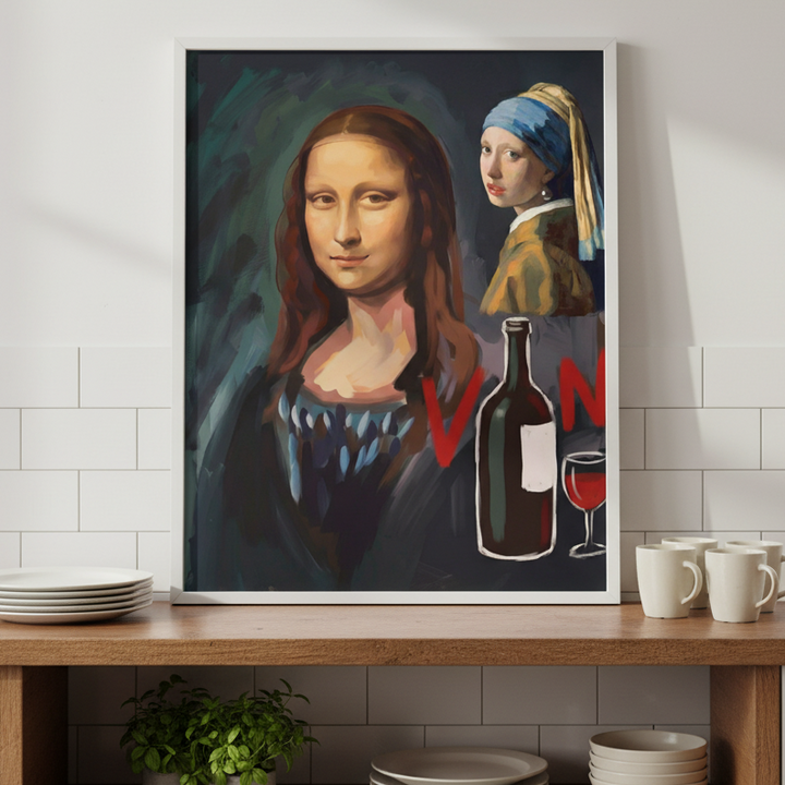 Mona Lisa with a Pearl Earring drinking Vino by Andres Alvarado Gavilanez