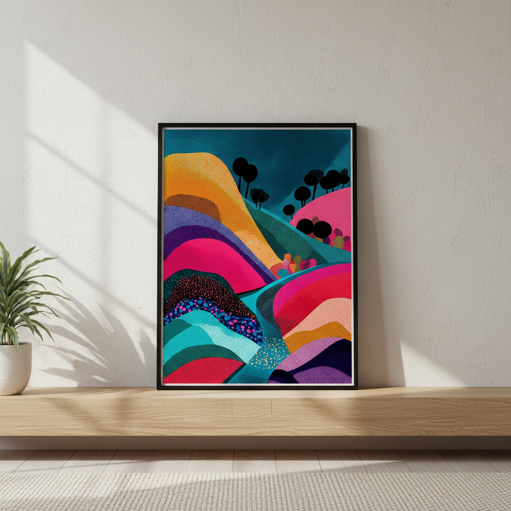 Evening River Japanese Hills Pop Art Abstract Wall Art