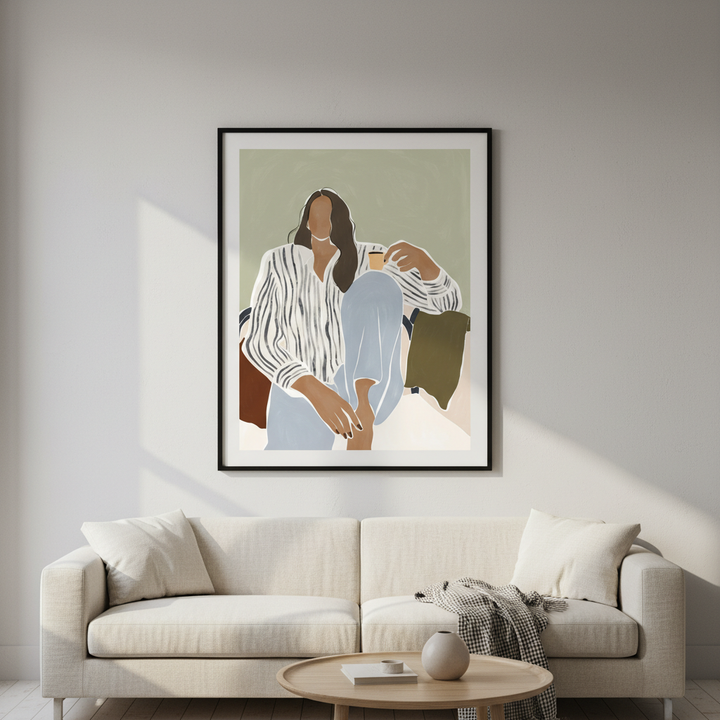 Woman Enjoying a Cup of Espresso by Ivy Green Illustrations