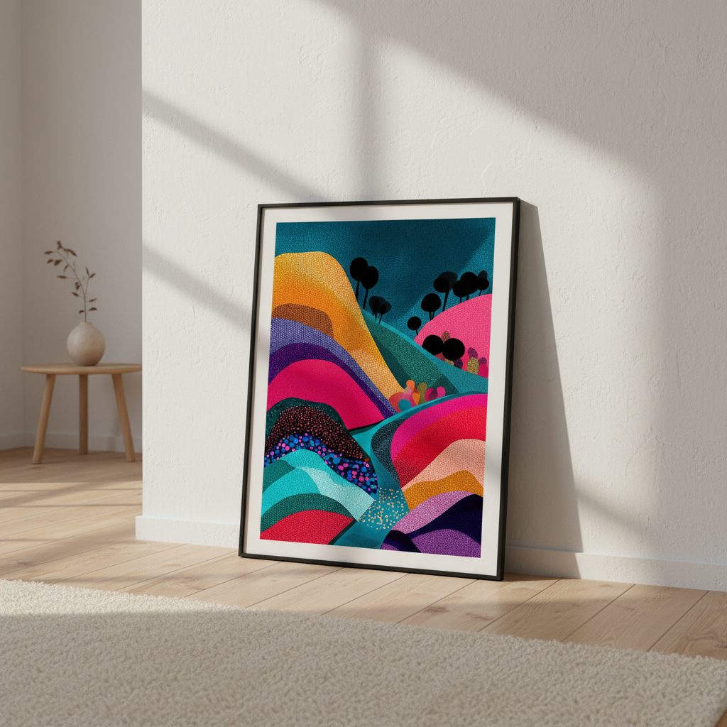 Evening River Japanese Hills Pop Art Abstract Wall Art