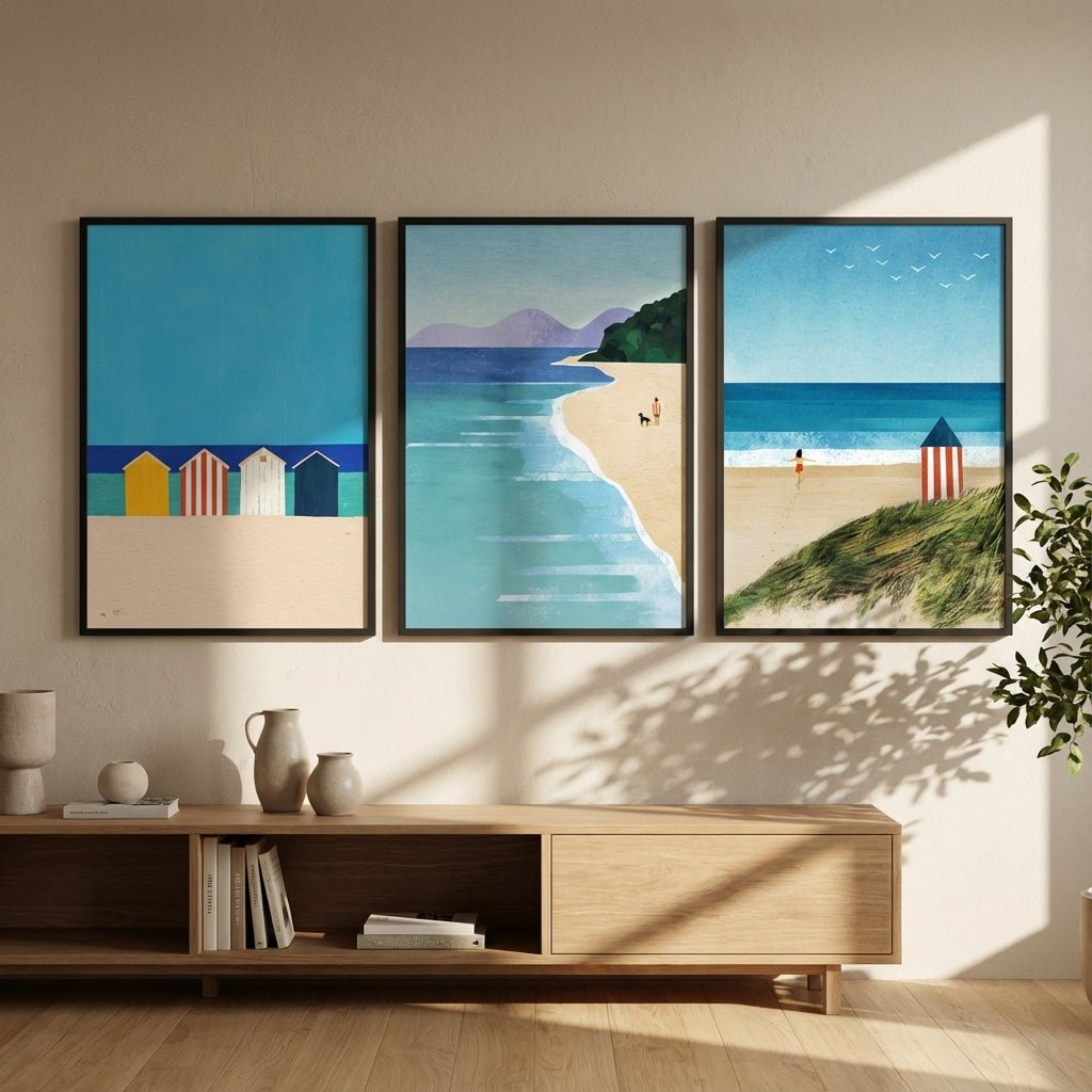 Brighton Beach Boxes Abstract Painting Trio by Henry Rivers
