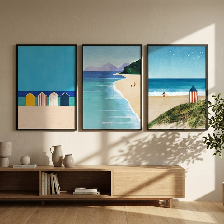 Brighton Beach Boxes Abstract Painting Trio by Henry Rivers