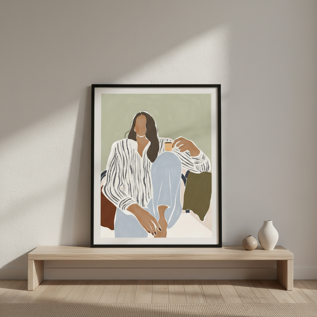 Woman Enjoying a Cup of Espresso by Ivy Green Illustrations