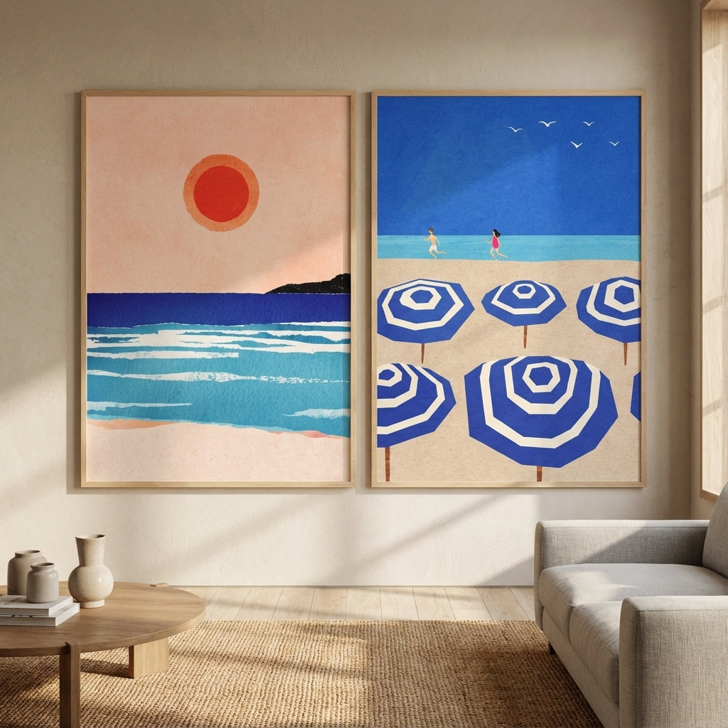 Mediterranean Abstract Beach Bliss Pair by Henry Rivers